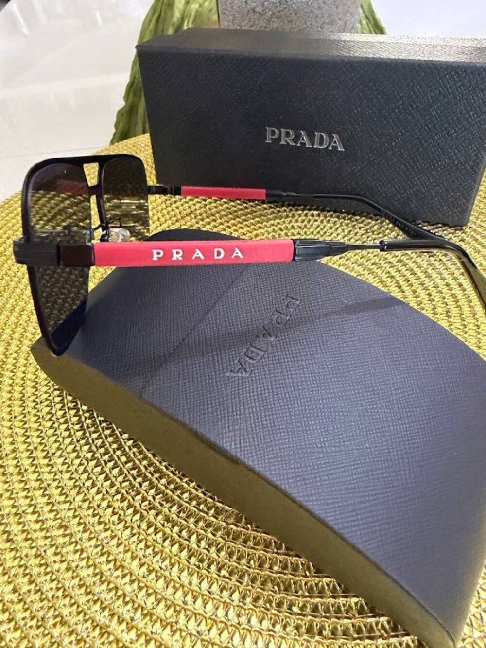 Prada Black Red Sunglasses Shield Aviator Luxury - Picture 3 of 8
